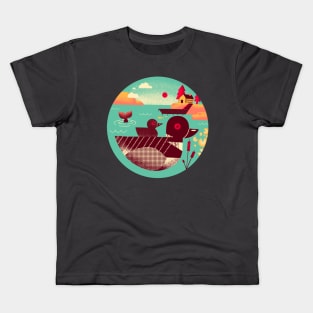 1950s Retro Loon Bird on a Lake Kids T-Shirt